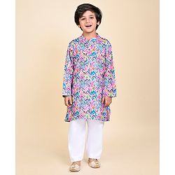 Babyhug Cambric Woven Full Sleeves Chevron Printed Kurta With Pyjama Set - Multicolor