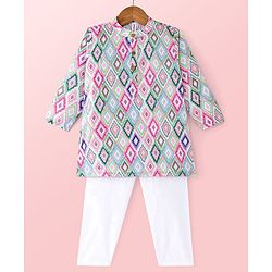 Babyhug Cambric Full Sleeves Printed Kurta Pyjama Set - Multicolor