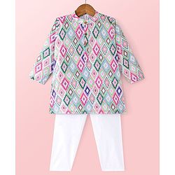 Babyhug Cambric Full Sleeves Printed Kurta Pyjama Set - Multicolor