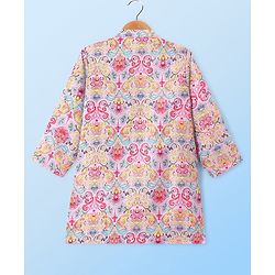 Babyhug Cambric Woven Full Sleeves Floral Printed Kurta With Pyjama Set - Light Pink & White