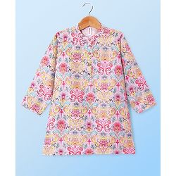 Babyhug Cambric Woven Full Sleeves Floral Printed Kurta With Pyjama Set - Light Pink & White