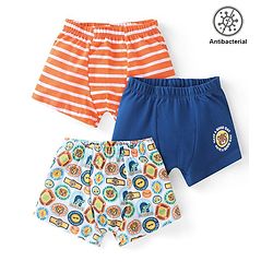 Babyhug 100% Cotton Antibacterial Trunks Crocodile Print Pack of 3 - Orange & Blue