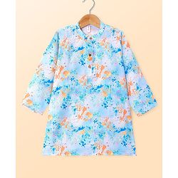 Babyhug Cambric Woven Full Sleeves Splashed Printed Kurta With Pyjama Set - Blue & White
