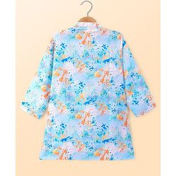 Babyhug Cambric Woven Full Sleeves Splashed Printed Kurta With Pyjama Set - Blue & White