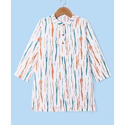 Babyhug Cambric Woven Full Sleeves Vertical Striped Kurta With Pyjama Set - White