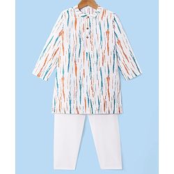 Babyhug Cambric Woven Full Sleeves Vertical Striped Kurta With Pyjama Set - White