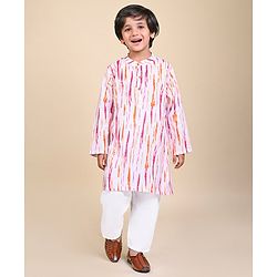Babyhug Cambric Woven Full Sleeves Vertical Striped Kurta With Pyjama Set - Pink & White