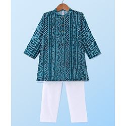 Babyhug Full Sleeves Cambric  Kurta With Payjama Set Bandhani Print - Green