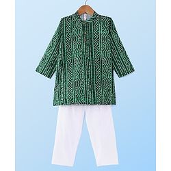 Babyhug Cambric Full Sleeves Kurta  Pyjama Set Bandhani Print - Green