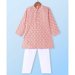 Babyhug Camrbic Sequenced Embroidered Full Sleeves Printed Kurta with Pyjama - Peach