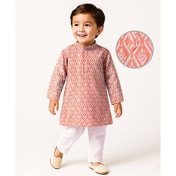 Babyhug Camrbic Sequenced Embroidered Full Sleeves Printed Kurta with Pyjama - Peach