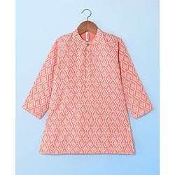 Babyhug Camrbic Sequenced Embroidered Full Sleeves Printed Kurta with Pyjama - Peach