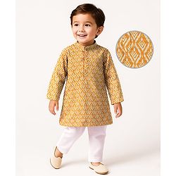 Babyhug Camrbic Sequenced Embroidered Full Sleeves Printed Kurta with Pyjama - Yellow