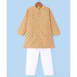 Babyhug Camrbic Sequenced Embroidered Full Sleeves Printed Kurta with Pyjama - Yellow