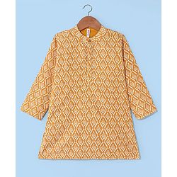 Babyhug Camrbic Sequenced Embroidered Full Sleeves Printed Kurta with Pyjama - Yellow