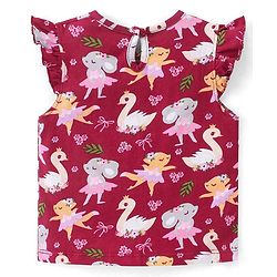 Babyhug Cotton Knit Frill Sleeves Mice Printed Top - Red