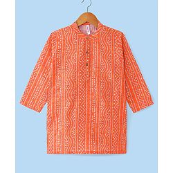 Babyhug Cambric Woven Full Sleeves Bandhani Printed Kurta With Dhoti Set - Orange & White