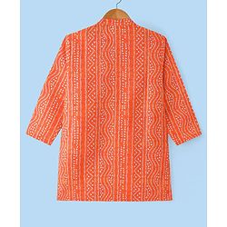 Babyhug Cambric Woven Full Sleeves Bandhani Printed Kurta With Dhoti Set - Orange & White