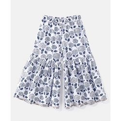 Babyhug Cotton Woven Half Sleeves Kurti Sharara & Dupatta Set Floral Print - White & Navy Blue