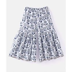 Babyhug Cotton Woven Half Sleeves Kurti Sharara & Dupatta Set Floral Print - White & Navy Blue