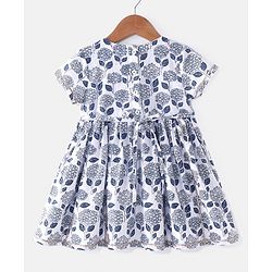 Babyhug Cotton Woven Half Sleeves Kurti Sharara & Dupatta Set Floral Print - White & Navy Blue