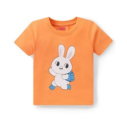Babyhug Cotton Knit Half Sleeves Bunny Printed Night Suit - Orange & Blue