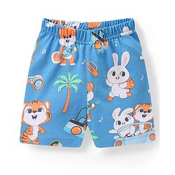 Babyhug Cotton Knit Half Sleeves Bunny Printed Night Suit - Orange & Blue