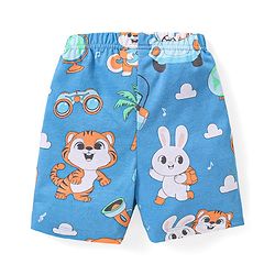 Babyhug Cotton Knit Half Sleeves Bunny Printed Night Suit - Orange & Blue