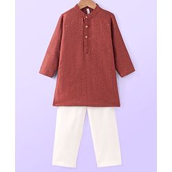 Babyhug Woven Full Sleeves Embroidered Kurta Payjama Set - Red