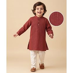 Babyhug Woven Full Sleeves Embroidered Kurta Payjama Set - Red