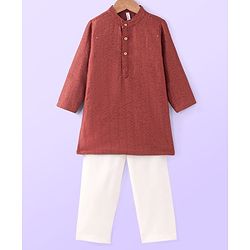 Babyhug Woven Full Sleeves Embroidered Kurta Payjama Set - Red