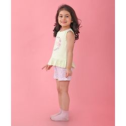 Babyhug Cotton Knit Sleeveless Night Suit Floral Print - Green & Pink