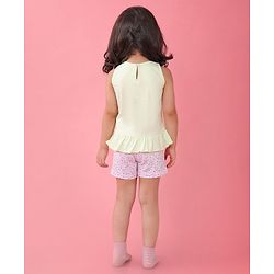 Babyhug Cotton Knit Sleeveless Night Suit Floral Print - Green & Pink