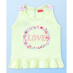Babyhug Cotton Knit Sleeveless Night Suit Floral Print - Green & Pink