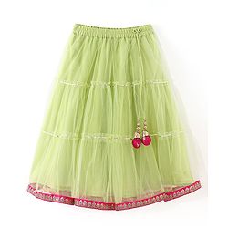 Babyhug  Sleeveless Floral  Embroiderd Choli &  Tiered Lehenga with  Dupatta Set - Green