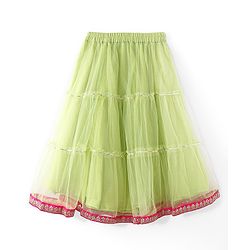 Babyhug  Sleeveless Floral  Embroiderd Choli &  Tiered Lehenga with  Dupatta Set - Green