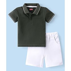 Babyhug Single Jersey Half Sleeves Polo T-Shirt & Shorts Set - Black &  White