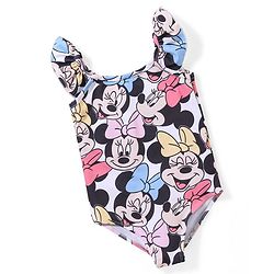 Babyhug Disney Frill Sleeves V Cut Swimsuit Minnie Mouse Print - Multicolour