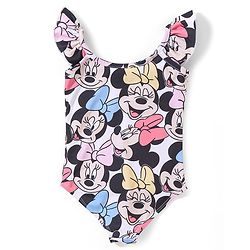 Babyhug Disney Frill Sleeves V Cut Swimsuit Minnie Mouse Print - Multicolour