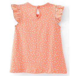 Babyhug Cotton Knit Single Jersey Frill Sleeves Nighty With Polka Dots Print - Peach