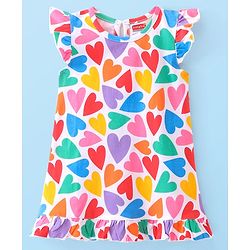Babyhug Cotton Knit Single Jersey Cap Sleeve Nighty With Heart Print - Pink