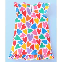 Babyhug Cotton Knit Single Jersey Cap Sleeve Nighty With Heart Print - Pink