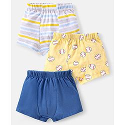 Babyhug 100% Cotton Trunk with Stripes & Baseball Print Pack Of 3 - Multicolor