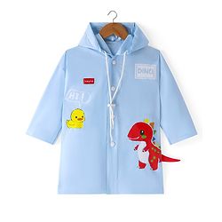 Babyhug Full Sleeves Below Knee Length Raincoat Dino Print - Blue