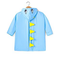 Babyhug Full Sleeve Below Knee Length Hooded Raincoat with Dino Print & Applique - Light Blue