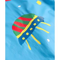 Babyhug Full Sleeves Below Knee Length Raincoat Astronaut Print - Blue