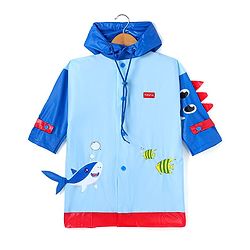 Babyhug Full Sleeves Below Knee Length Raincoat Shark Print & Applique - Light Blue