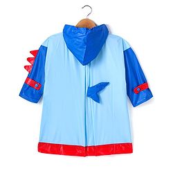 Babyhug Full Sleeves Below Knee Length Raincoat Shark Print & Applique - Light Blue