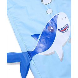 Babyhug Full Sleeves Below Knee Length Raincoat Shark Print & Applique - Light Blue