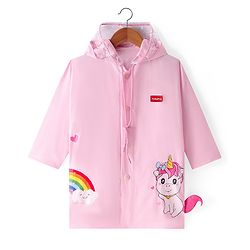 Babyhug Full Sleeves Below Knee Length Raincoat  Unicorn Print - Pink